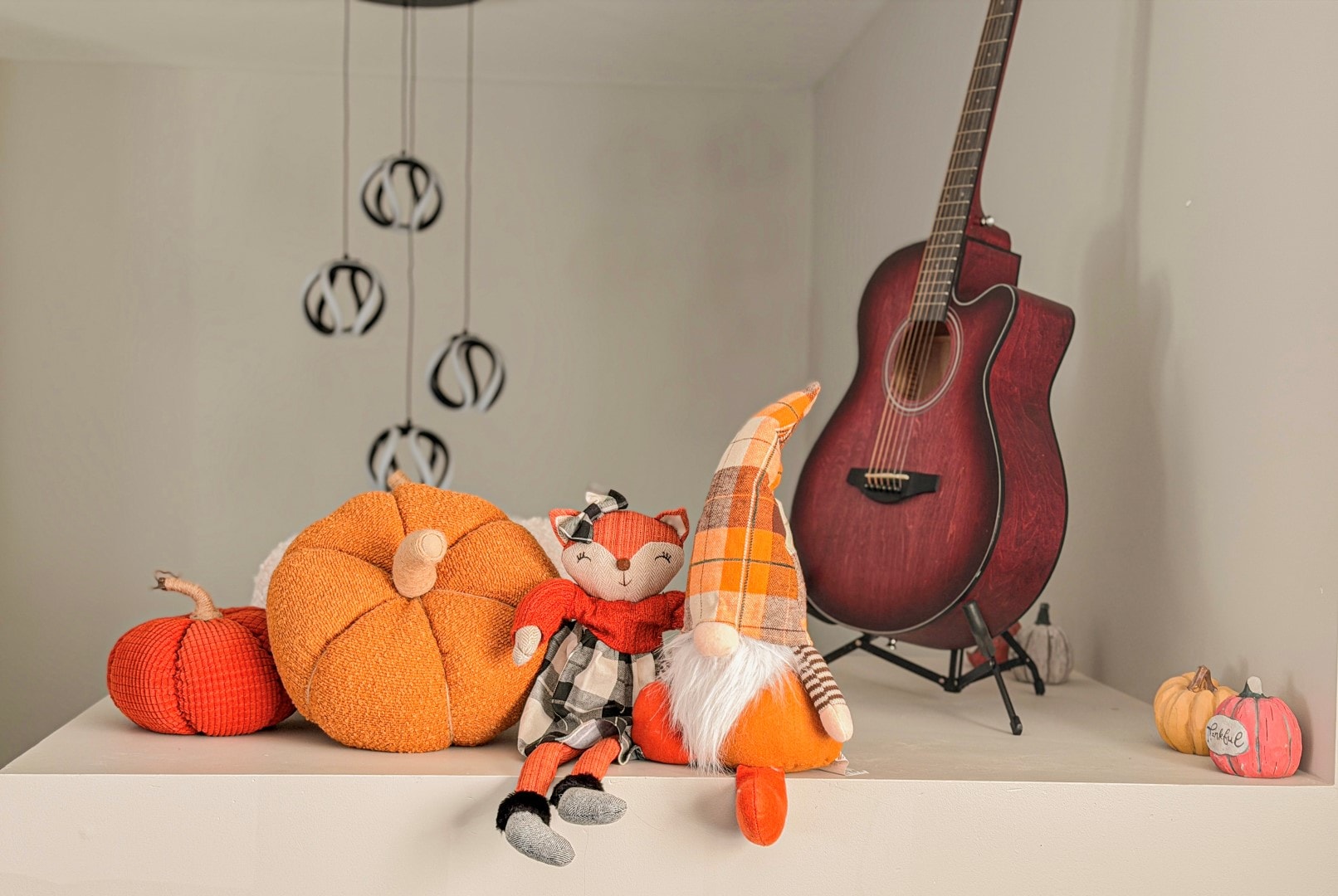 Autumn decorations with acoustic guitar