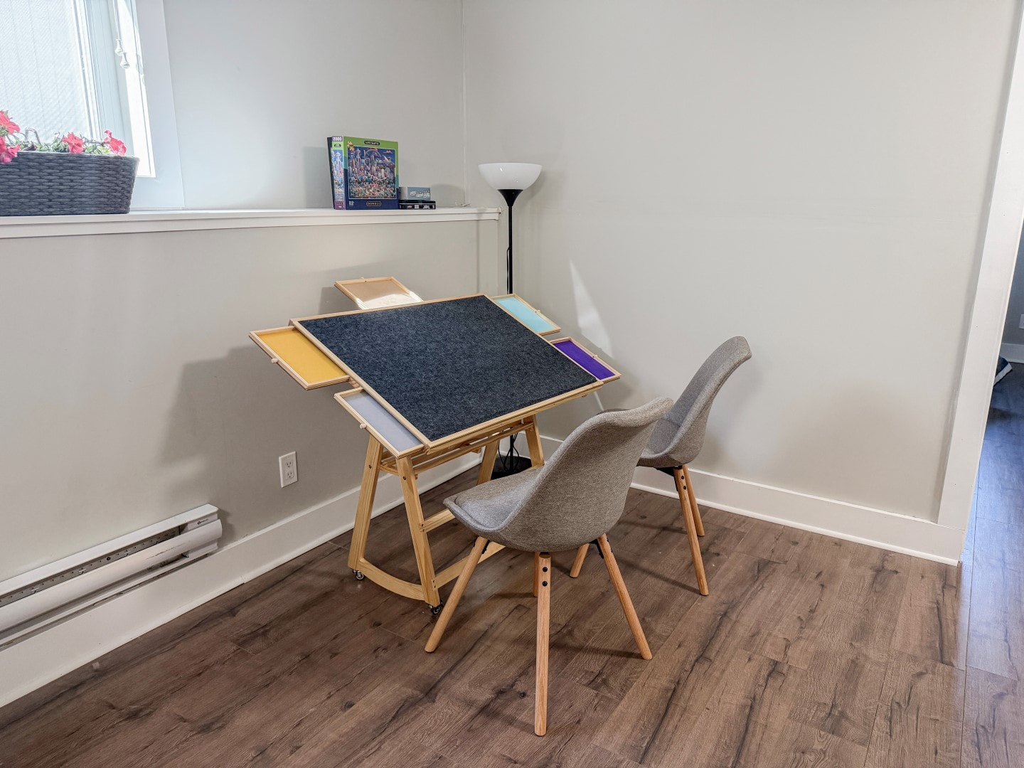 Craft table with colourful storage